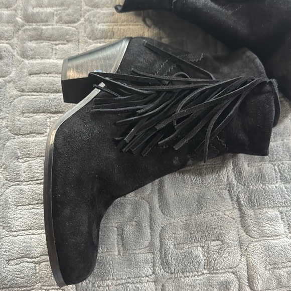 Sam Edelman 7M Black Leather Ankle Boots Booties LOUIE Fringe‎ Western - Picture 4 of 7